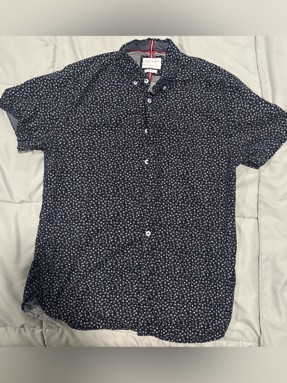 Short-Sleeve Navy Micro-Print Button-Down Shirt